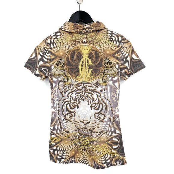 New Christian Audigier Embroidered Polo Mens Womens S Gold Tiger - Picture 4 of 5